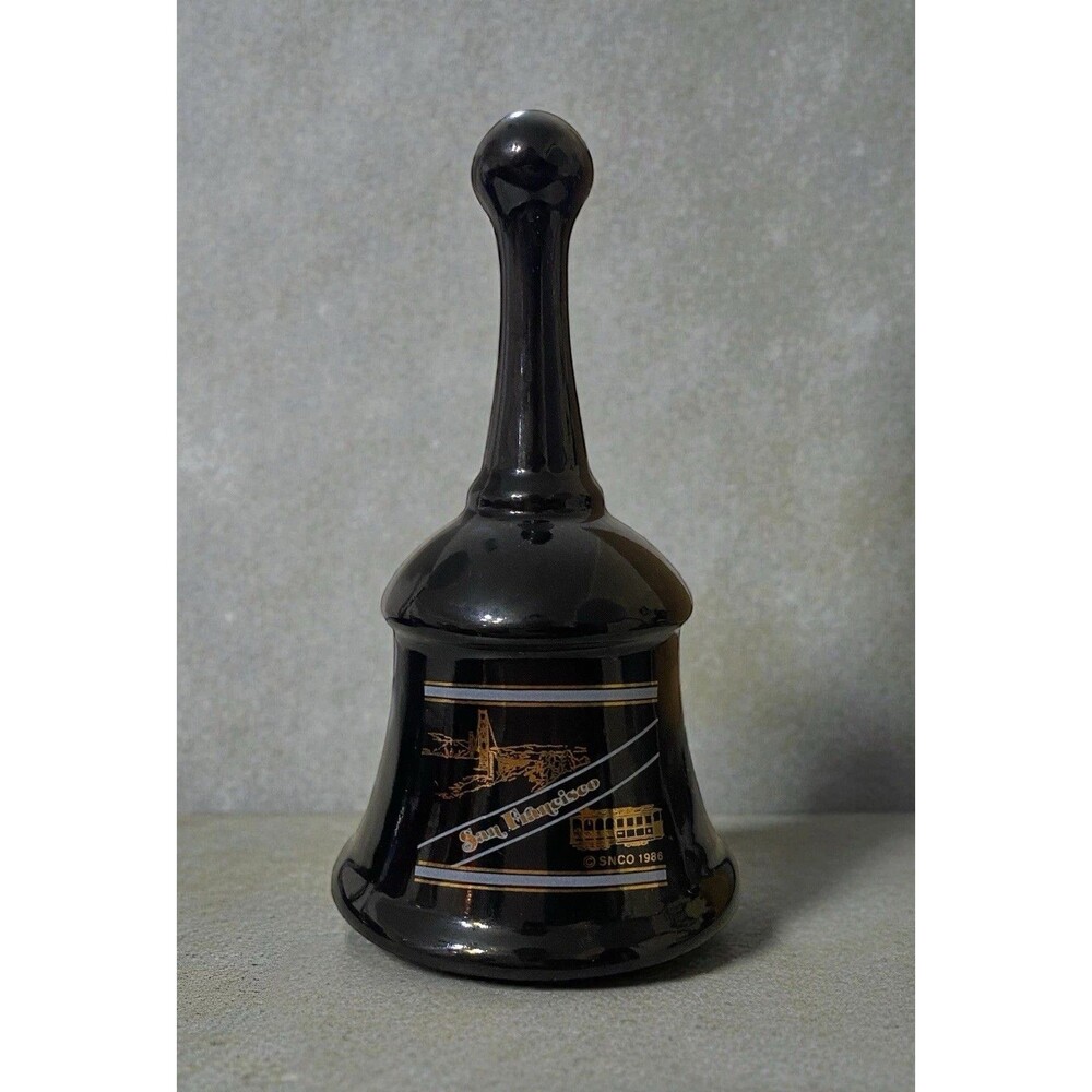 VTG 1986 SNCO San Francisco Souvenir Bell Black Gold Cable Car Golden Gate 5.5”